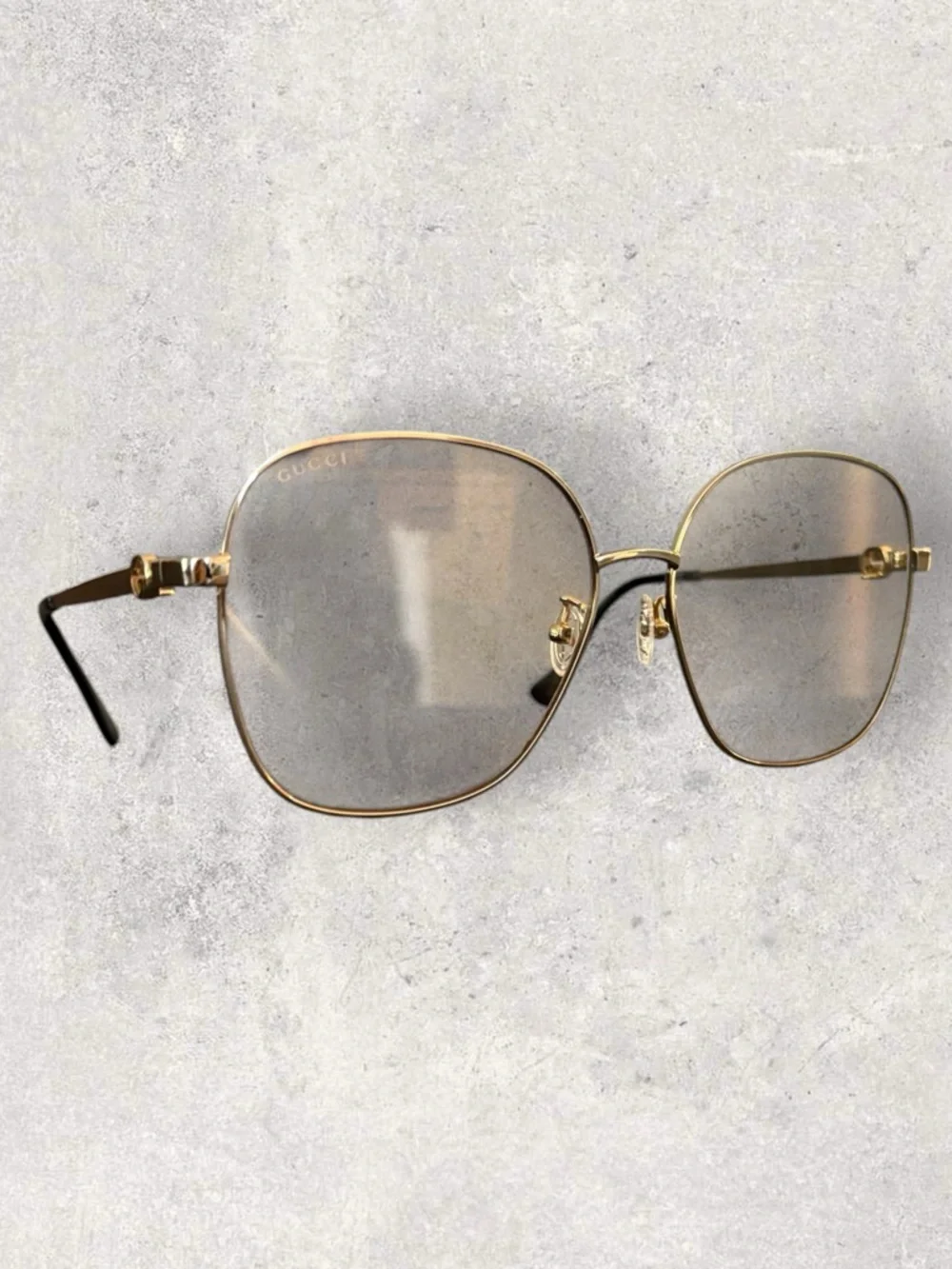 Gucci Gold Metal Oversized Square Women's Sunglasses - Gold - Picture 1 of 5